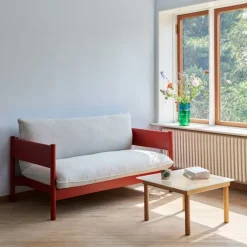 Arbour Club sofa Wine Red Lacquer Beech