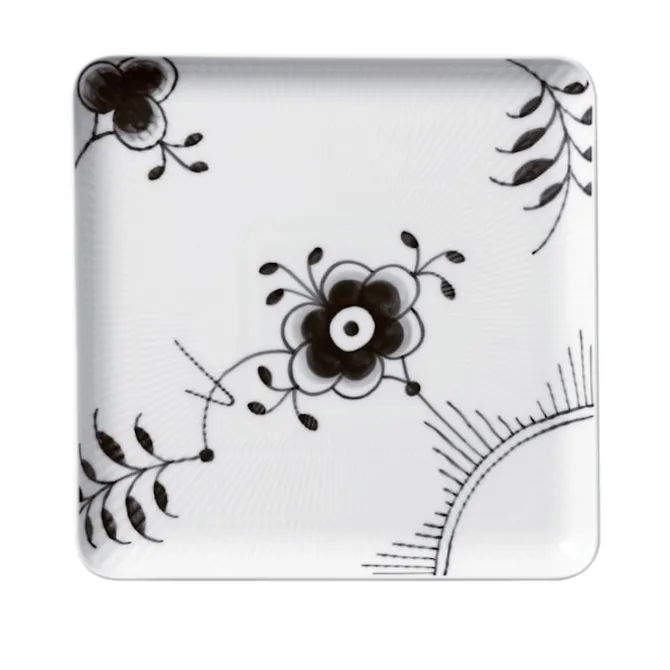 Black Fluted Mega Kvadratisk Tallerken 20 x 20 cm