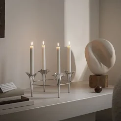 Bloom Botanica Taper Candleholder, 4 Candles, Silver