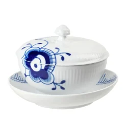 Blue Fluted Mega Bolle Med Lokk & Skål 38 cl