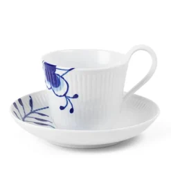 Blue Fluted Mega Kopp Med Høy Hank & Skål 24 cl Dekor Nr. 2