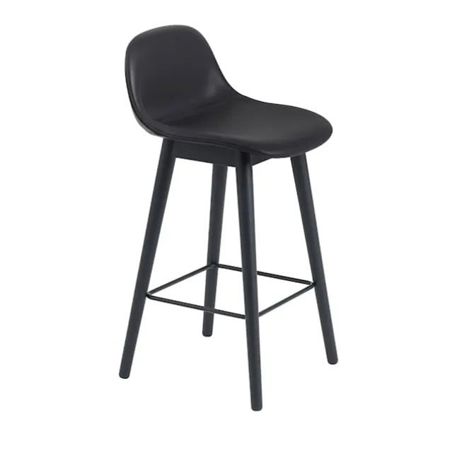 Fiber Bar Stool with Backrest - Wood Base
