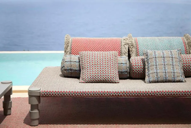 Garden Layers Small Cushion - Checks Blue