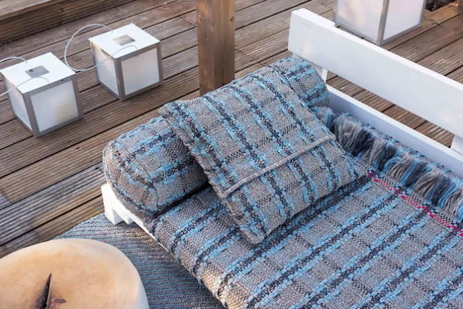 Garden Layers Small Cushion - Checks Blue