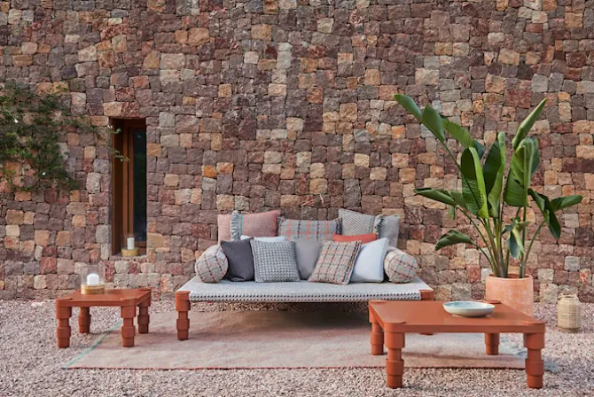Garden Layers Small Cushion - Checks Terracotta