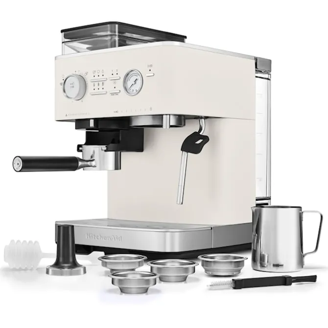 Halvautomatisk espressomaskin med kvern porselen hvit 5KES6551EPL