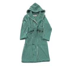 Hooded Bathrobe Teal Green Stripes