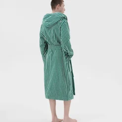 Hooded Bathrobe Teal Green Stripes