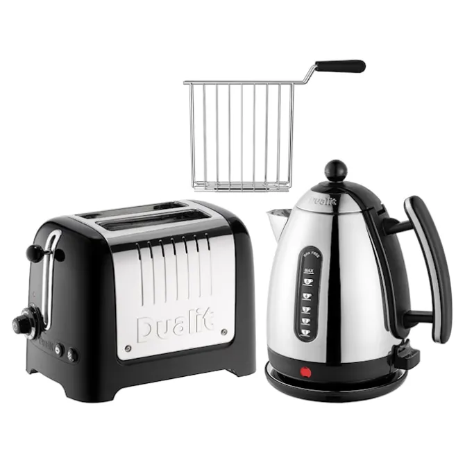 Liten brødrister vannkoker og toaststativ