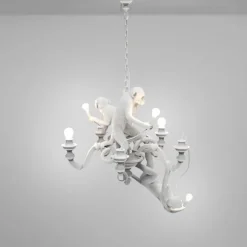 Monkey Chandelier Lamp, White