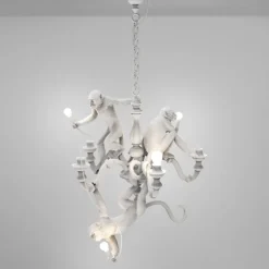 Monkey Chandelier Lamp, White