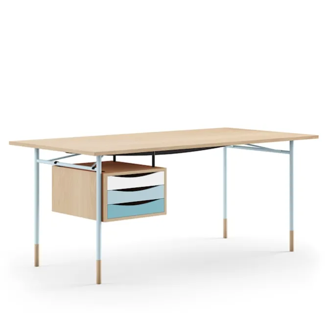Nyhavn skrivbord 190 cm Cold med lådor Light blue
