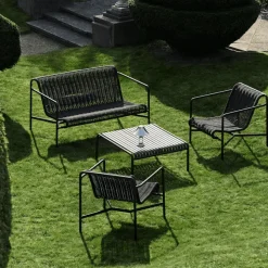 Palissade cord loungegruppe med loungesofa, 2 loungestoler & lavt tredgårdsbord