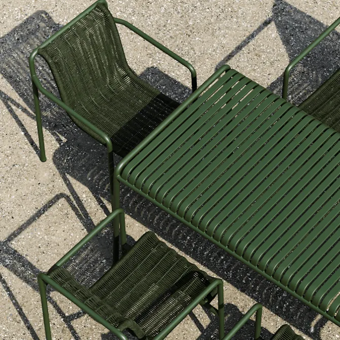 Palissade cord spisegruppe med matbord, 2 karmstoler & 1 hagebenk med armlener
