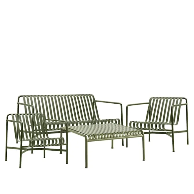 Palissade loungegruppe med loungesofa, 2 loungestoler & lavt tredgårdsbord