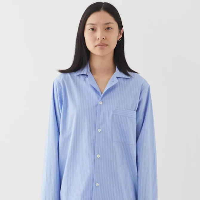 Poplin Pyjamas Shirt Blue Pin Stripes
