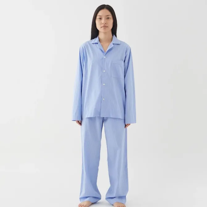 Poplin Pyjamas Shirt Blue Pin Stripes