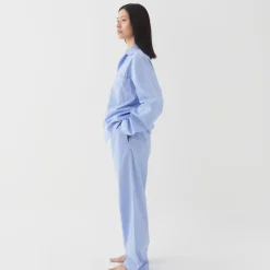 Poplin Pyjamas Shirt Blue Pin Stripes