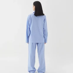 Poplin Pyjamas Shirt Blue Pin Stripes