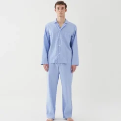 Poplin Pyjamas Shirt Blue Pin Stripes
