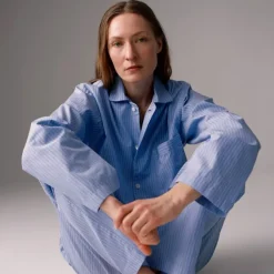 Poplin Pyjamas Shirt Blue Pin Stripes