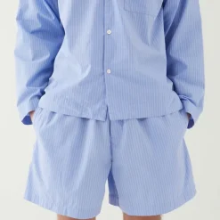 Poplin Pyjamas Shorts Blue Pin Stripes