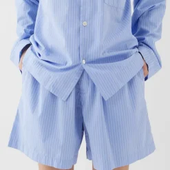 Poplin Pyjamas Shorts Blue Pin Stripes