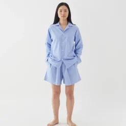 Poplin Pyjamas Shorts Blue Pin Stripes