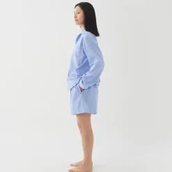 Poplin Pyjamas Shorts Blue Pin Stripes