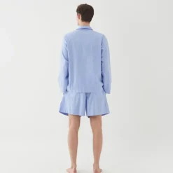 Poplin Pyjamas Shorts Blue Pin Stripes