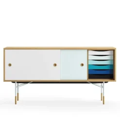 Sideboard Cold med lådor Dark oiled oak White/Light Blue