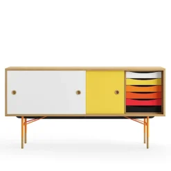 Sideboard Warm med lådor Dark oiled oak White/Yellow