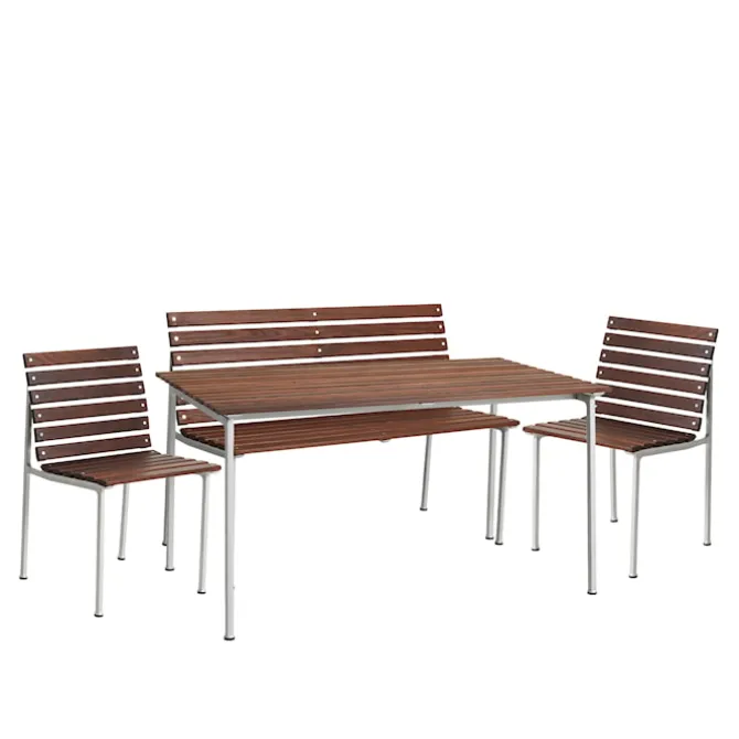 Traverse spisegruppe med bord 140cm, 2 stoler & tredgårsbänk