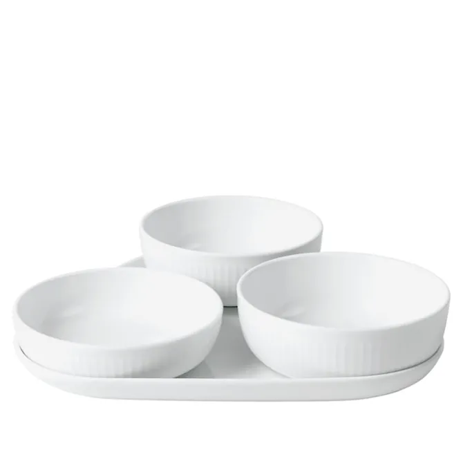 White Fluted Serveringssett 4 stk