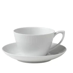 White Fluted Tekopp & Skål 28 cl