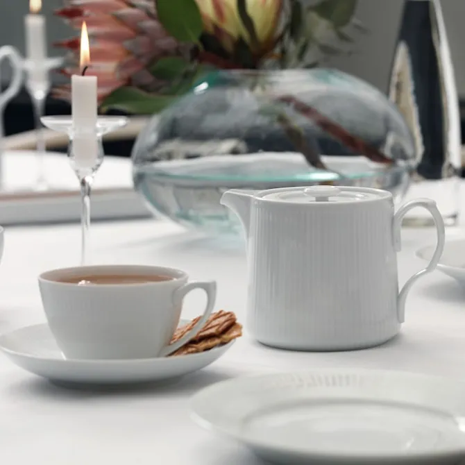White Fluted Tekopp & Skål 28 cl